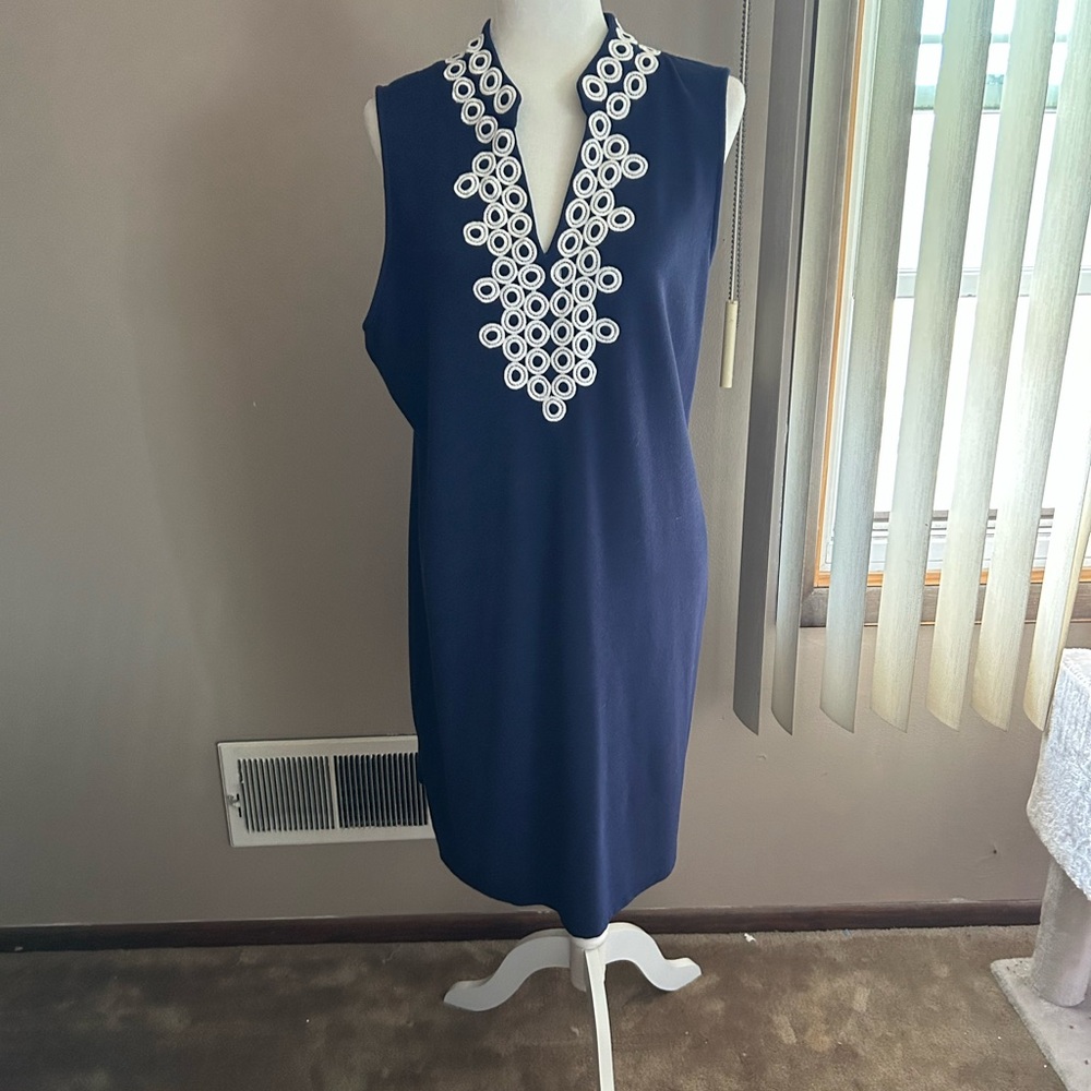 Charter Club Navy Dress with White Accents